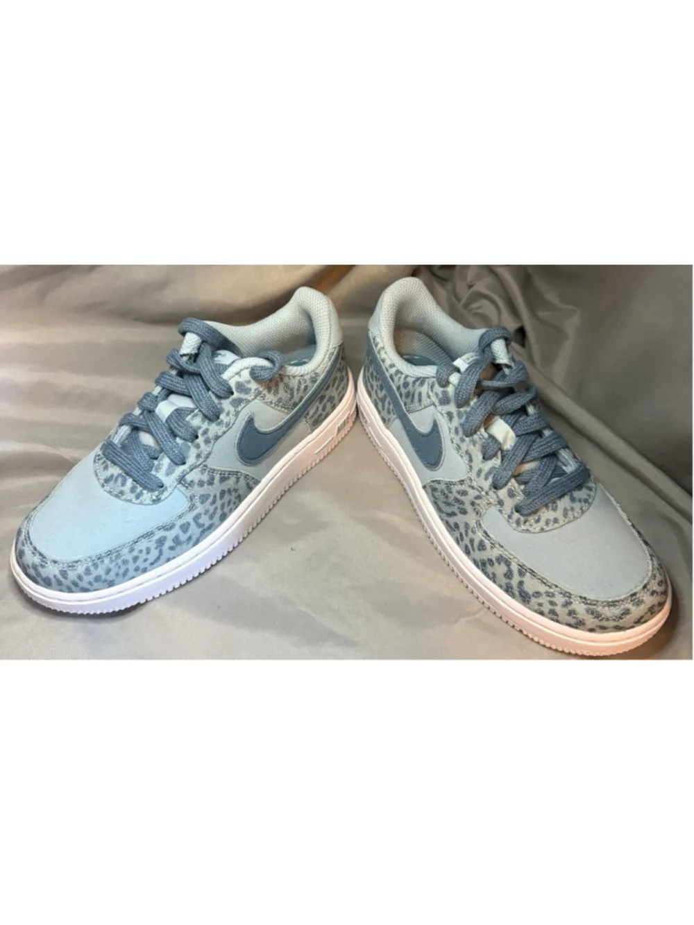 Nike Air Force 1 Shoes Blue Suede Leopard Big Kids AM7 529-400 Size 13C New